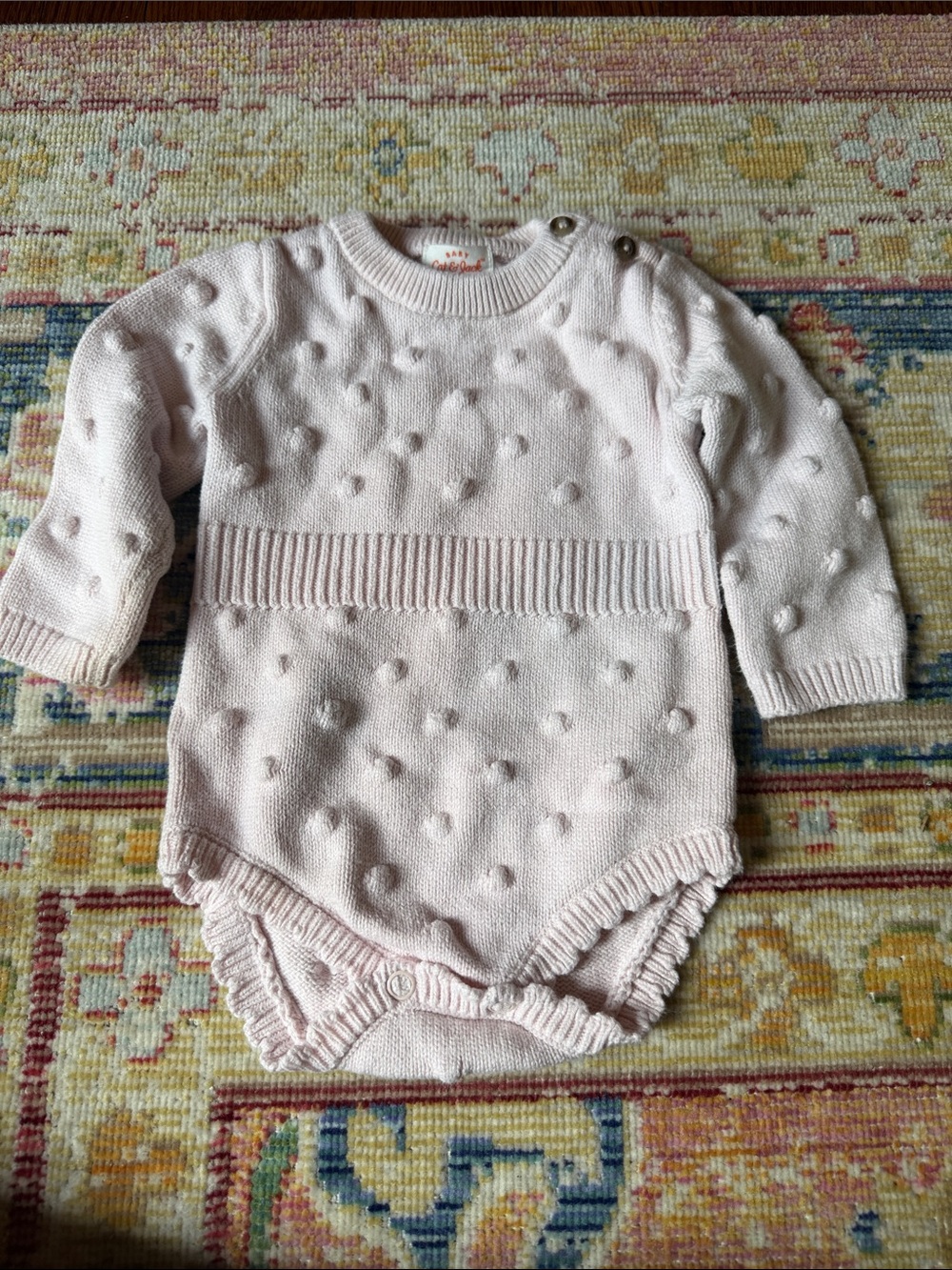 Cat & Jack Pale Pink Baby Knit Bodysuit with Textured Dots